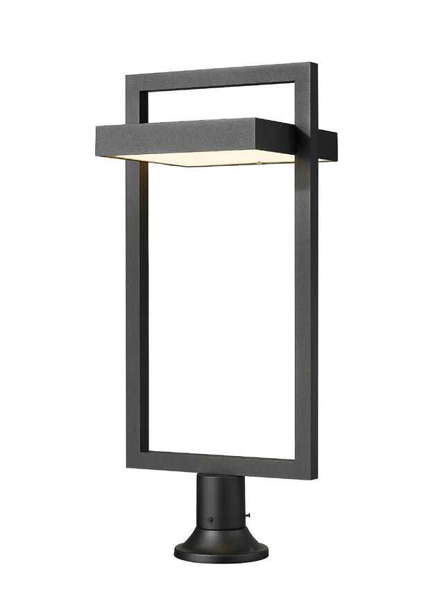 Z-Lite Luttrel 12" 1-Light LED Black Outdoor Post Mount Fixture and Round Pier Mount With Sand Blast Glass Shade