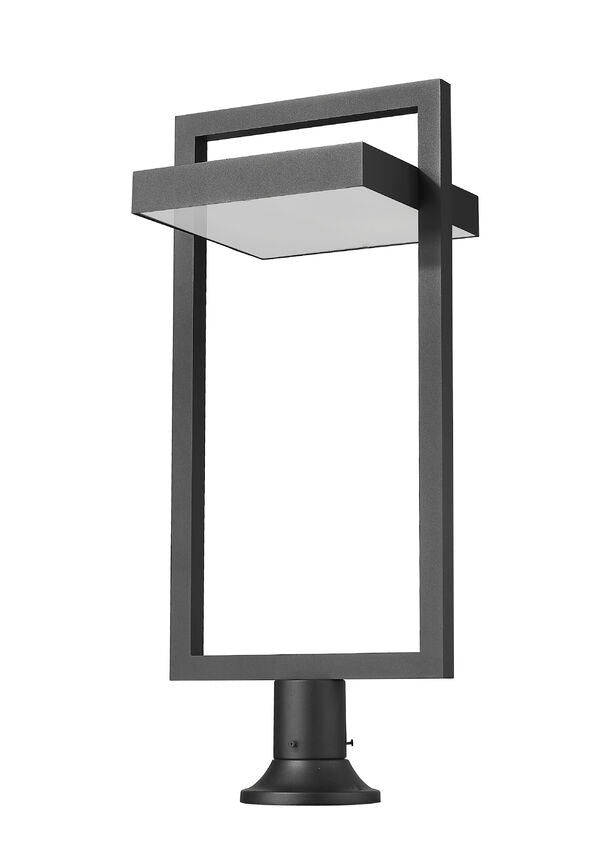 Z-Lite Luttrel 12" 1-Light LED Black Outdoor Post Mount Fixture and Round Pier Mount With Sand Blast Glass Shade