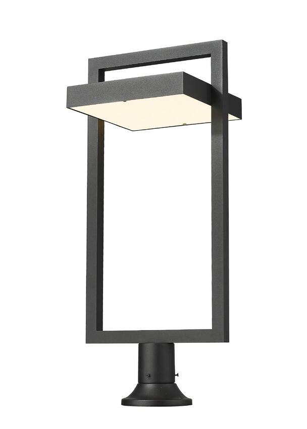 Z-Lite Luttrel 12" 1-Light LED Black Outdoor Post Mount Fixture and Round Pier Mount With Sand Blast Glass Shade