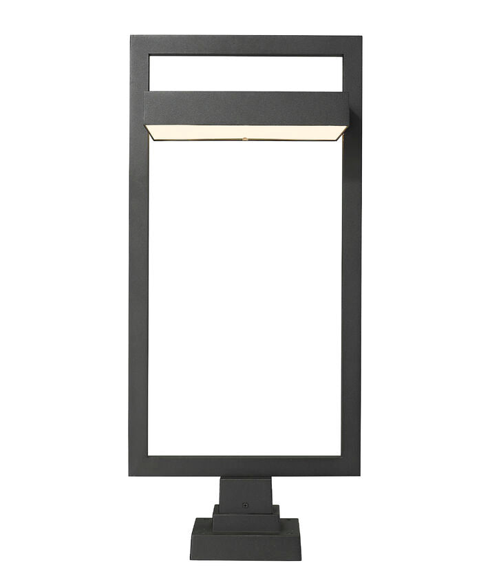 Z-Lite Luttrel 12" W x 32" H 1-Light LED Black Outdoor Post Mount Fixture and Square Pier Mount With Sand Blast Glass Shade