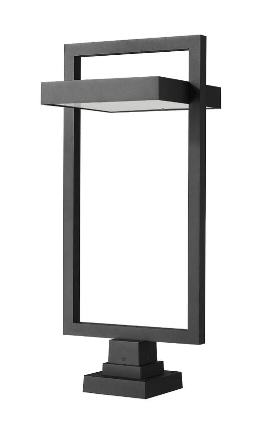Z-Lite Luttrel 12" W x 32" H 1-Light LED Black Outdoor Post Mount Fixture and Square Pier Mount With Sand Blast Glass Shade