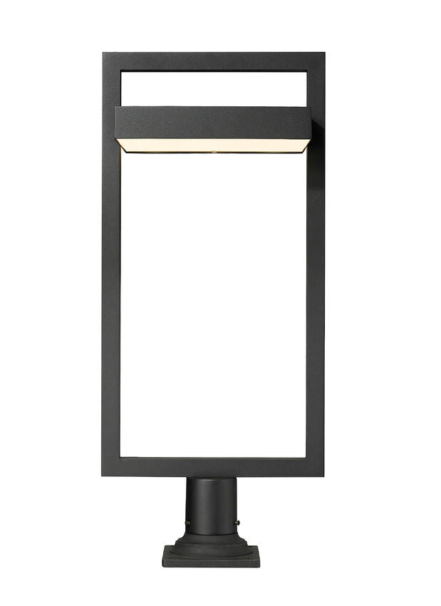 Z-Lite Luttrel 12" W x 33" H 1-Light LED Black Outdoor Post Mount Fixture and Round Pier Mount With Sand Blast Glass Shade