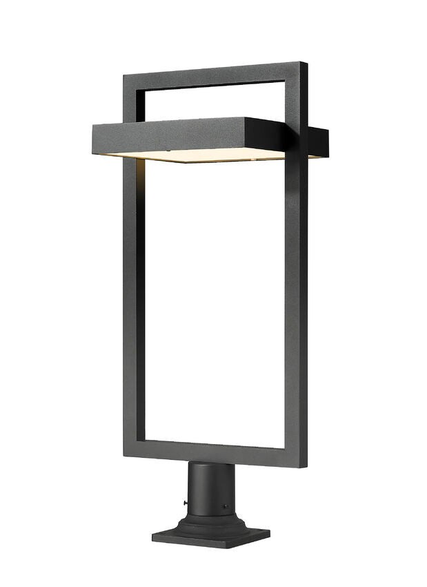 Z-Lite Luttrel 12" W x 33" H 1-Light LED Black Outdoor Post Mount Fixture and Round Pier Mount With Sand Blast Glass Shade