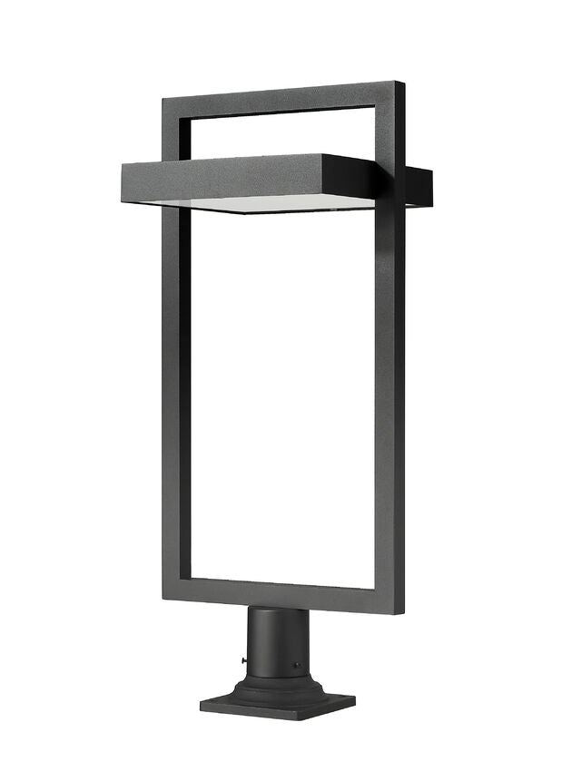 Z-Lite Luttrel 12" W x 33" H 1-Light LED Black Outdoor Post Mount Fixture and Round Pier Mount With Sand Blast Glass Shade