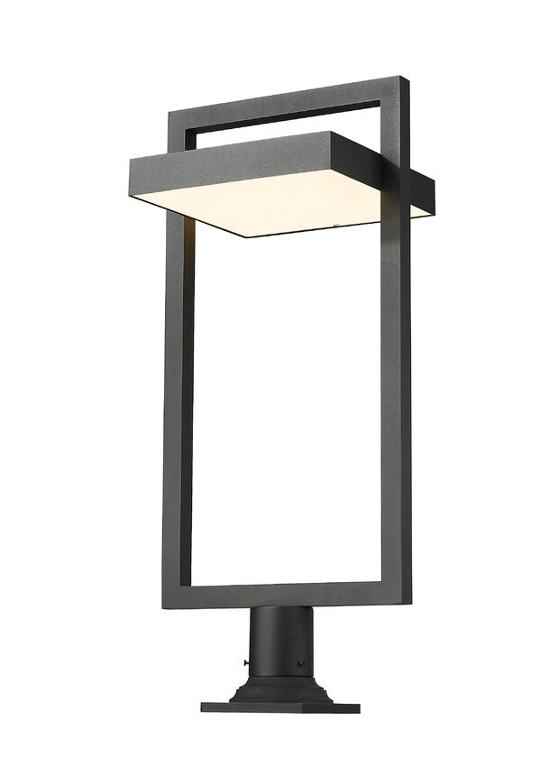 Z-Lite Luttrel 12" W x 33" H 1-Light LED Black Outdoor Post Mount Fixture and Round Pier Mount With Sand Blast Glass Shade