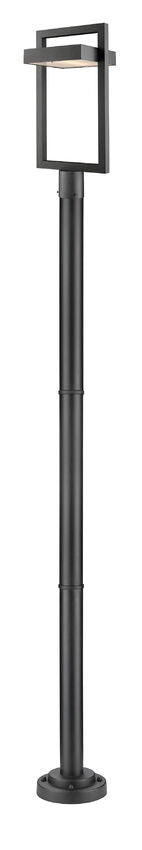 Z-Lite Luttrel 566PHBR-567P-BK-LED 1-Light LED-Integrated Black Aluminum Frame Frosted Glass Shade Outdoor Post Mounted Fixture