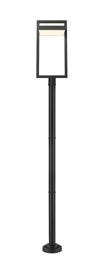 Z-Lite Luttrel 566PHXLR-567P-BK-LED 1-Light LED-Integrated Black Aluminum Frame Sand Blast Glass Shade Outdoor Post Mounted Fixture