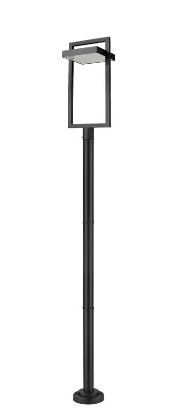 Z-Lite Luttrel 566PHXLR-567P-BK-LED 1-Light LED-Integrated Black Aluminum Frame Sand Blast Glass Shade Outdoor Post Mounted Fixture