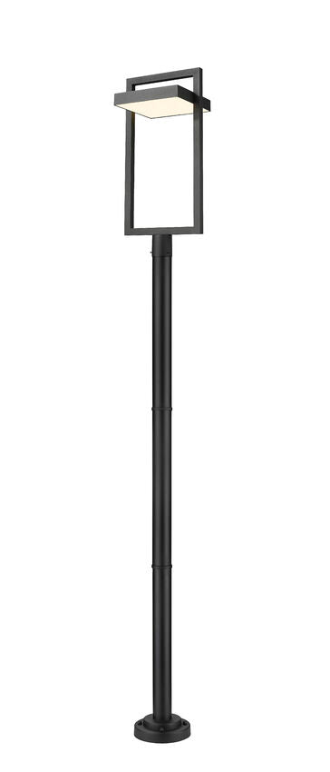 Z-Lite Luttrel 566PHXLR-567P-BK-LED 1-Light LED-Integrated Black Aluminum Frame Sand Blast Glass Shade Outdoor Post Mounted Fixture