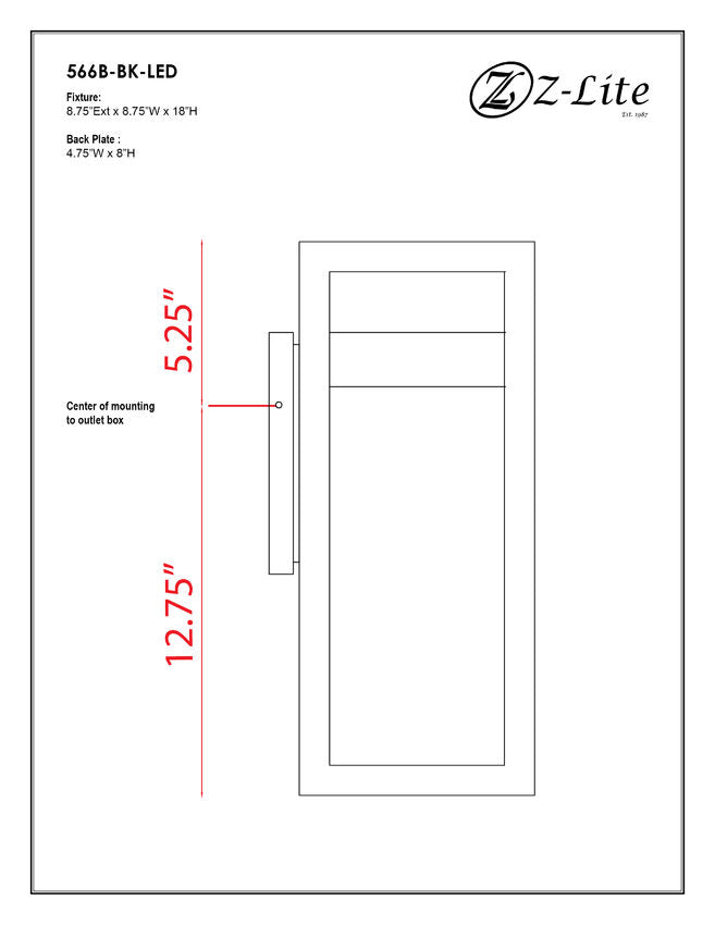 Z-Lite Luttrel 9" 1-Light LED Black Outdoor Wall Sconce With Frosted Glass Shade