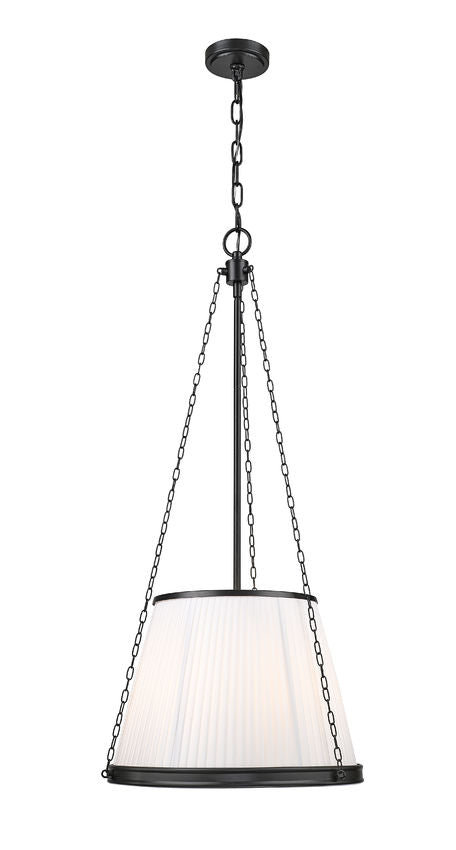 Z-Lite Madeline 18" 5-Light Candelabra Matte Black Steel White Fabric Shade Pendant Lighting