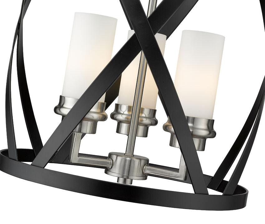 Z-Lite Malcalester 14" 3-Light Matte Black and Brushed Nickel Pendant Light With White Glass Shade