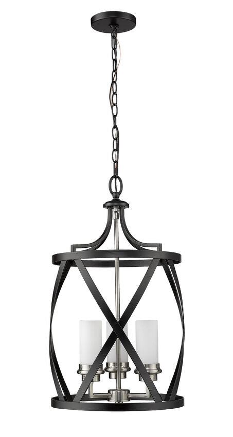 Z-Lite Malcalester 14" 3-Light Matte Black and Brushed Nickel Pendant Light With White Glass Shade