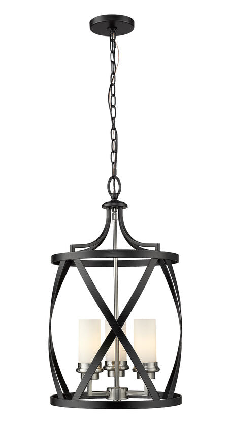 Z-Lite Malcalester 14" 3-Light Matte Black and Brushed Nickel Pendant Light With White Glass Shade
