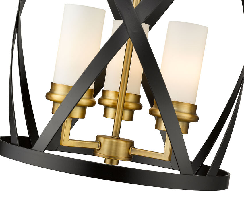 Z-Lite Malcalester 14" 3-Light Matte Black and Olde Brass Pendant Light With White Glass Shade
