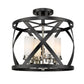 Z-Lite Malcalester 15" 4-Light Matte Black and Brushed Nickel Semi Flush Mount With White Glass Shade