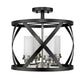 Z-Lite Malcalester 15" 4-Light Matte Black and Brushed Nickel Semi Flush Mount With White Glass Shade