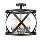 Z-Lite Malcalester 15" 4-Light Matte Black and Brushed Nickel Semi Flush Mount With White Glass Shade