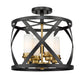 Z-Lite Malcalester 15" 4-Light Matte Black and Olde Brass Semi Flush Mount With White Glass Shade