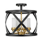 Z-Lite Malcalester 15" 4-Light Matte Black and Olde Brass Semi Flush Mount With White Glass Shade