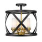 Z-Lite Malcalester 15" 4-Light Matte Black and Olde Brass Semi Flush Mount With White Glass Shade