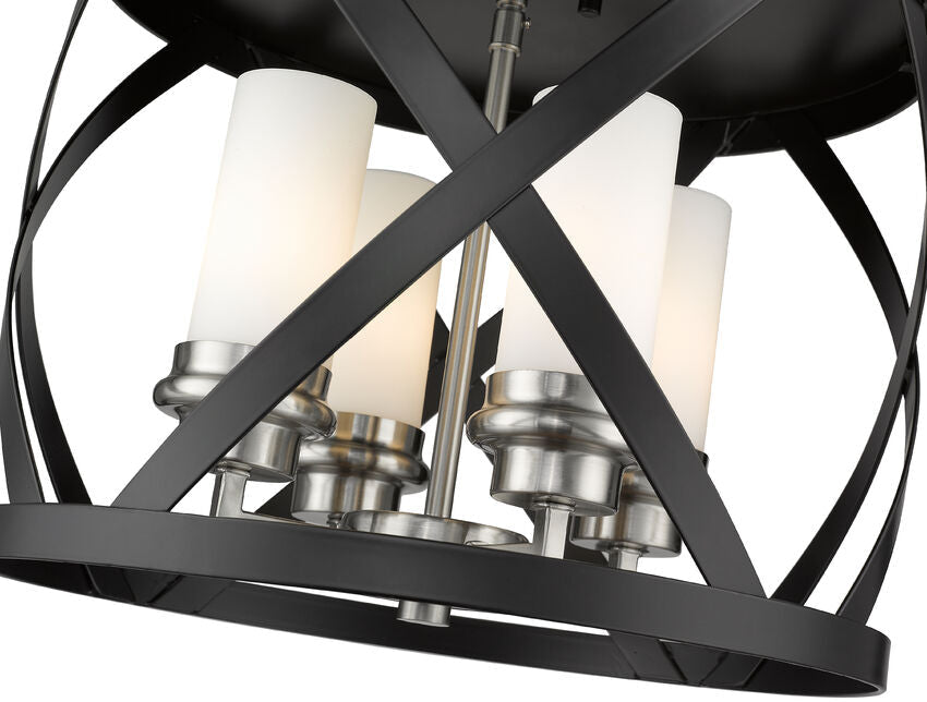 Z-Lite Malcalester 16" 4-Light Matte Black and Brushed Nickel Flush Mount Lighting With White Glass Shade