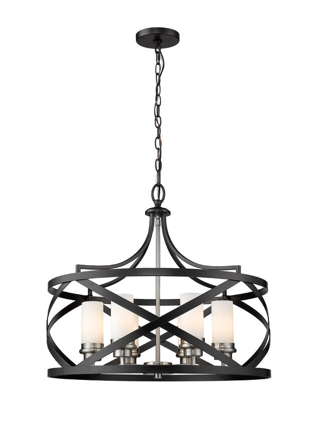Z-Lite Malcalester 24" 6-Light Matte Black and Brushed Nickel Pendant Light With White Glass Shade