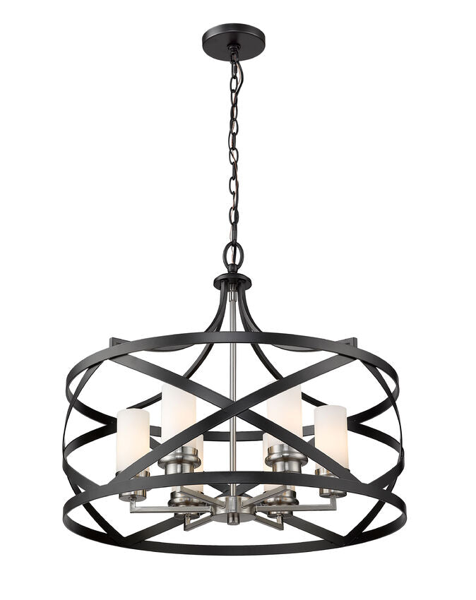 Z-Lite Malcalester 24" 6-Light Matte Black and Brushed Nickel Pendant Light With White Glass Shade