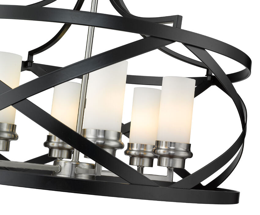 Z-Lite Malcalester 24" 6-Light Matte Black and Brushed Nickel Pendant Light With White Glass Shade