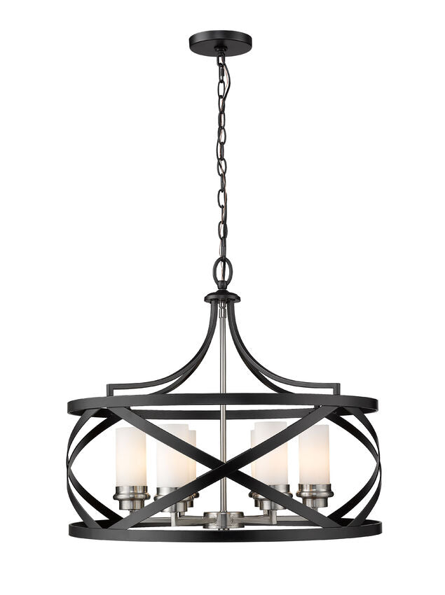 Z-Lite Malcalester 24" 6-Light Matte Black and Brushed Nickel Pendant Light With White Glass Shade