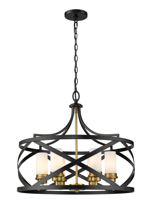 Z-Lite Malcalester 24" 6-Light Matte Black and Olde Brass Pendant Light With White Glass Shade