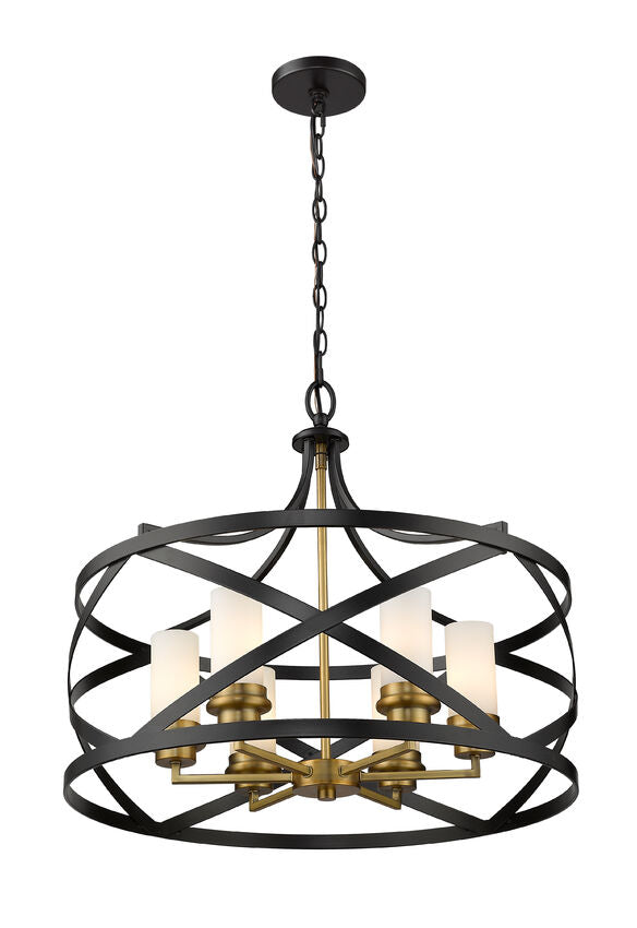 Z-Lite Malcalester 24" 6-Light Matte Black and Olde Brass Pendant Light With White Glass Shade