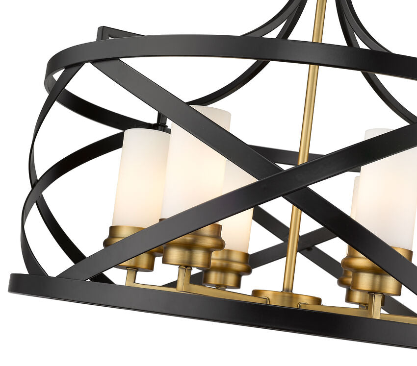 Z-Lite Malcalester 24" 6-Light Matte Black and Olde Brass Pendant Light With White Glass Shade