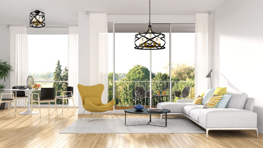 Z-Lite Malcalester 24" 6-Light Matte Black and Olde Brass Pendant Light With White Glass Shade