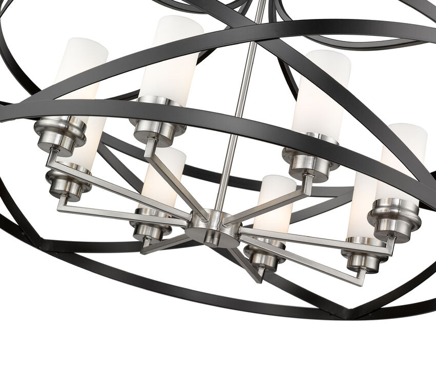 Z-Lite Malcalester 30" 8-Light Matte Black and Brushed Nickel Pendant Light With White Glass Shade