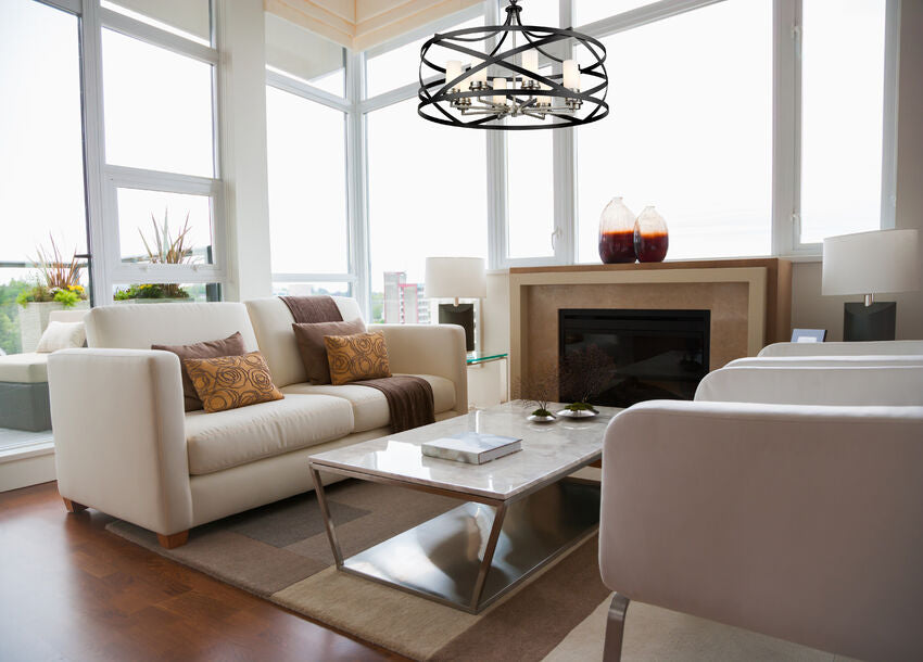 Z-Lite Malcalester 30" 8-Light Matte Black and Brushed Nickel Pendant Light With White Glass Shade