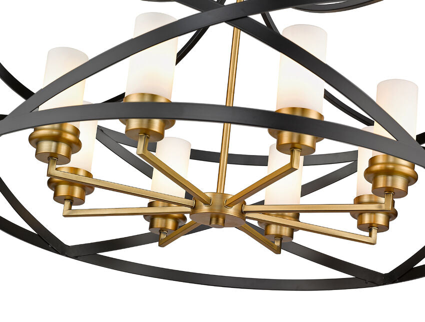 Z-Lite Malcalester 30" 8-Light Matte Black and Olde Brass Pendant Light With White Glass Shade
