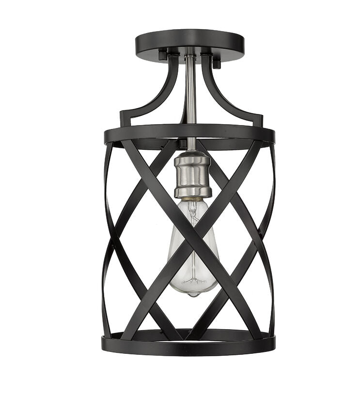 Z-Lite Malcalester 8" 1-Light Matte Black and Brushed Nickel Flush Mount Lighting