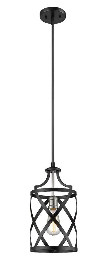 Z-Lite Malcalester 8" 1-Light Matte Black and Brushed Nickel Mini Pendant Light