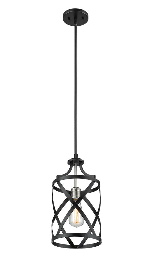 Z-Lite Malcalester 8" 1-Light Matte Black and Brushed Nickel Mini Pendant Light