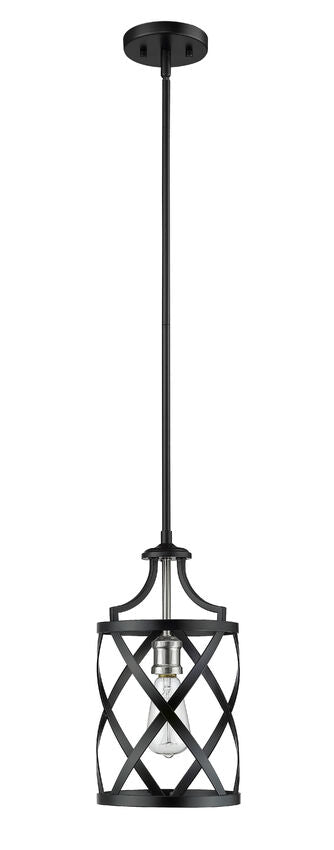 Z-Lite Malcalester 8" 1-Light Matte Black and Brushed Nickel Mini Pendant Light