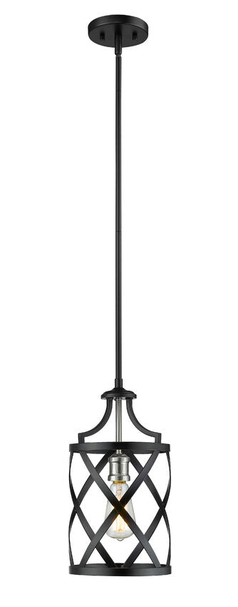 Z-Lite Malcalester 8" 1-Light Matte Black and Brushed Nickel Mini Pendant Light