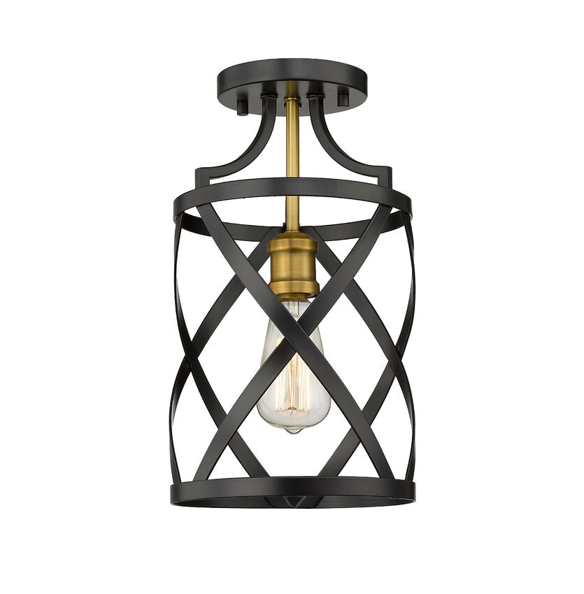 Z-Lite Malcalester 8" 1-Light Matte Black and Olde Brass Flush Mount Lighting