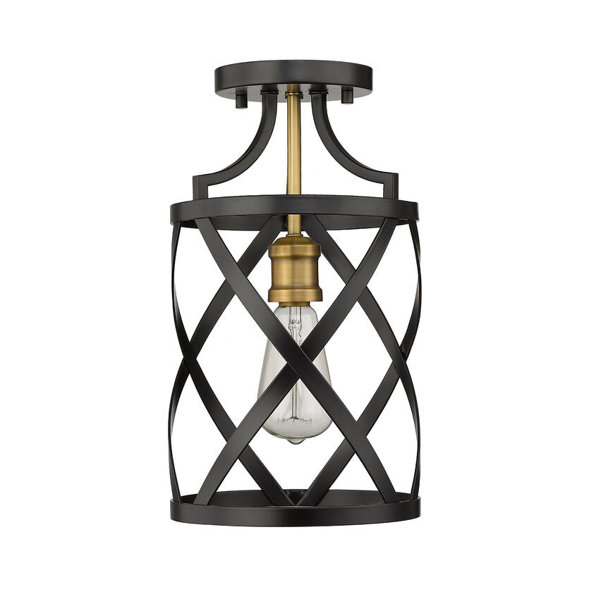 Z-Lite Malcalester 8" 1-Light Matte Black and Olde Brass Flush Mount Lighting