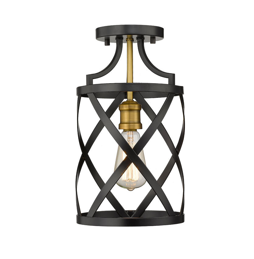 Z-Lite Malcalester 8" 1-Light Matte Black and Olde Brass Flush Mount Lighting