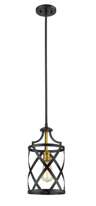 Z-Lite Malcalester 8" 1-Light Matte Black and Olde Brass Mini Pendant Light