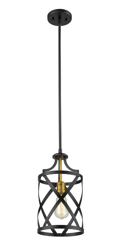 Z-Lite Malcalester 8" 1-Light Matte Black and Olde Brass Mini Pendant Light