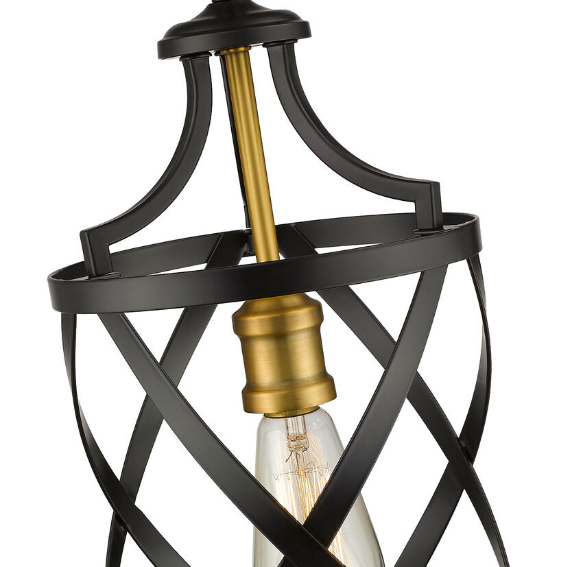 Z-Lite Malcalester 8" 1-Light Matte Black and Olde Brass Mini Pendant Light