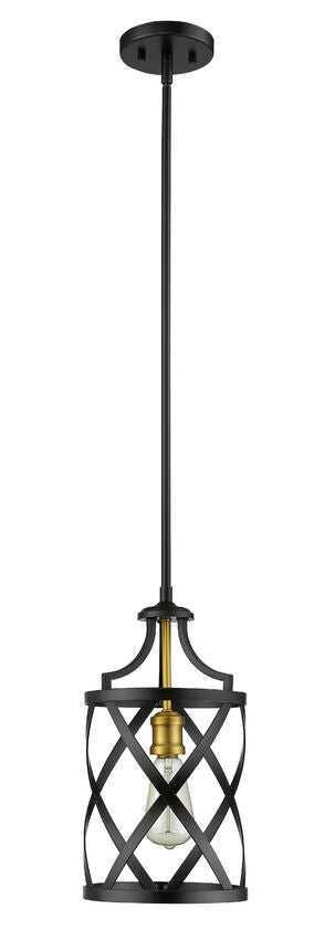 Z-Lite Malcalester 8" 1-Light Matte Black and Olde Brass Mini Pendant Light