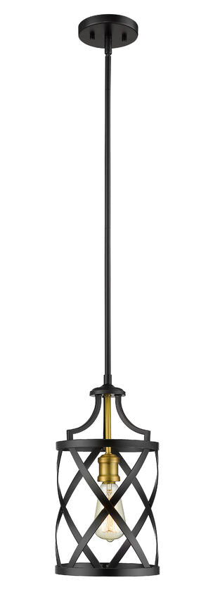 Z-Lite Malcalester 8" 1-Light Matte Black and Olde Brass Mini Pendant Light